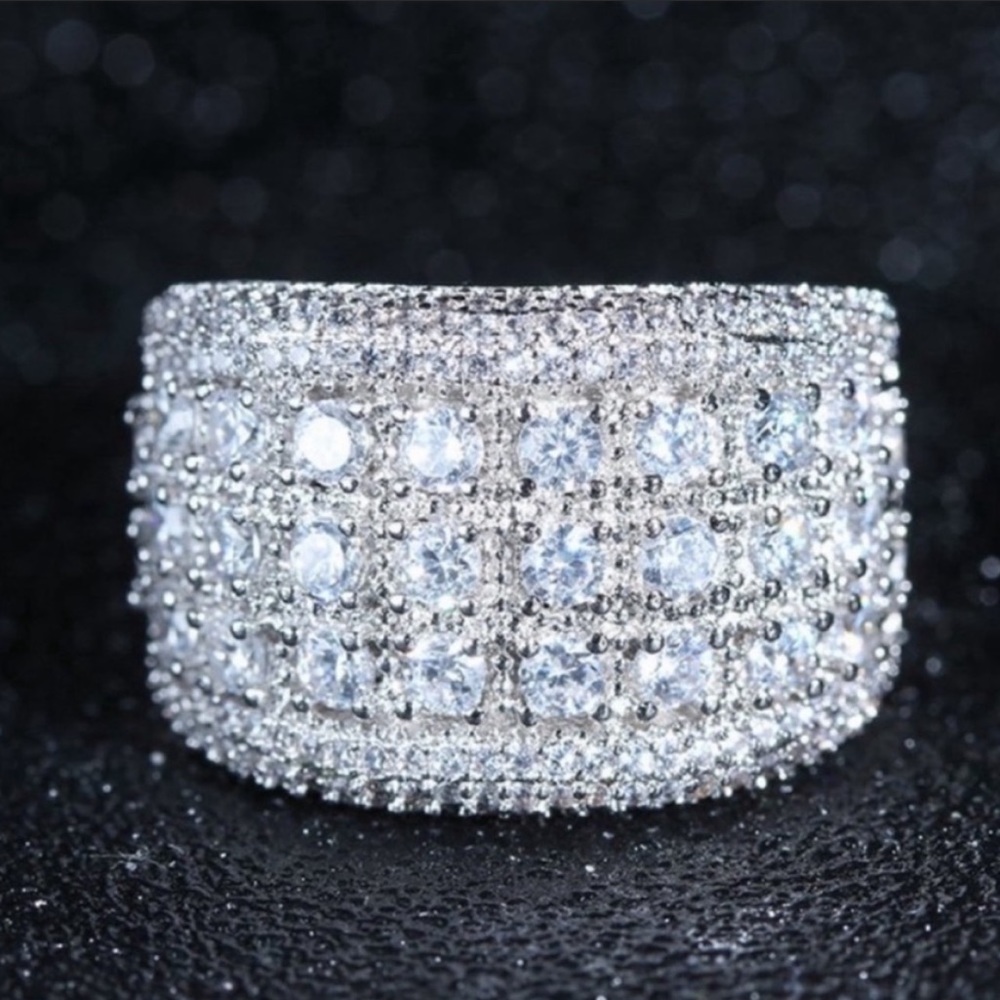 NEW WIDE PAVE BAND 925 STERLING SILVER DIAMOND RING, CUTE RING, SHINY RING. - Picture 3 of 7